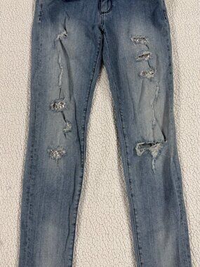 Eighth Sin Womens 30 Light Wash Distressed Skinny Jeans Sequin Ripped